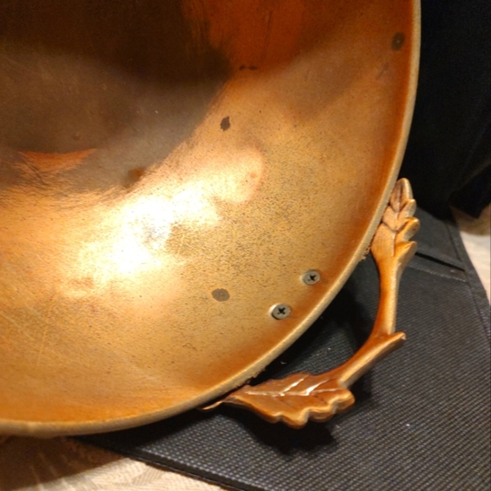 🔸🍂🔸Beautiful Vtg Copper Metal Leaf Pedestal Display Fruit Bowl Centerpiece - Picture 10 of 16